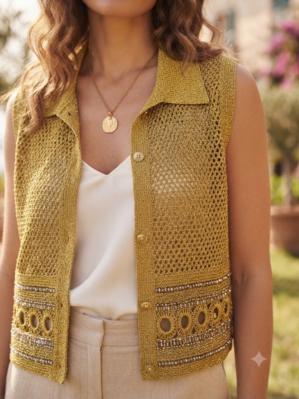 Philosophy di Alberta Ferretti Gold Knit Sleeveless Crop Top 8